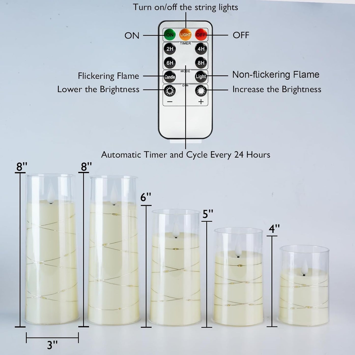 Homemory Fire Risk Free Twinkle Light Candles – Apartment Friendly Flameless Pillar Set, Ivory 4 5 6 8 8 Inch