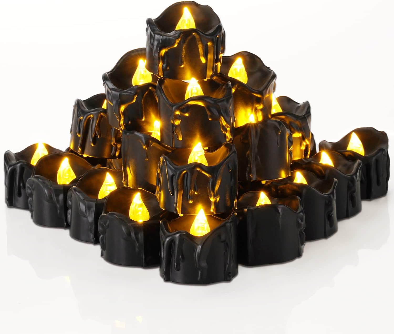 Homemory Flameless Drip LED Tea Lights – Halloween Black Candles for Moody Living Room Mantel & Entryway Decor