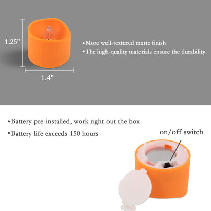 Homemory Orange LED Tea Lights 12 Pack Flicker Effect — Autumn Centerpiece Accent for Thanksgiving Tables and Fall Mantel Styling