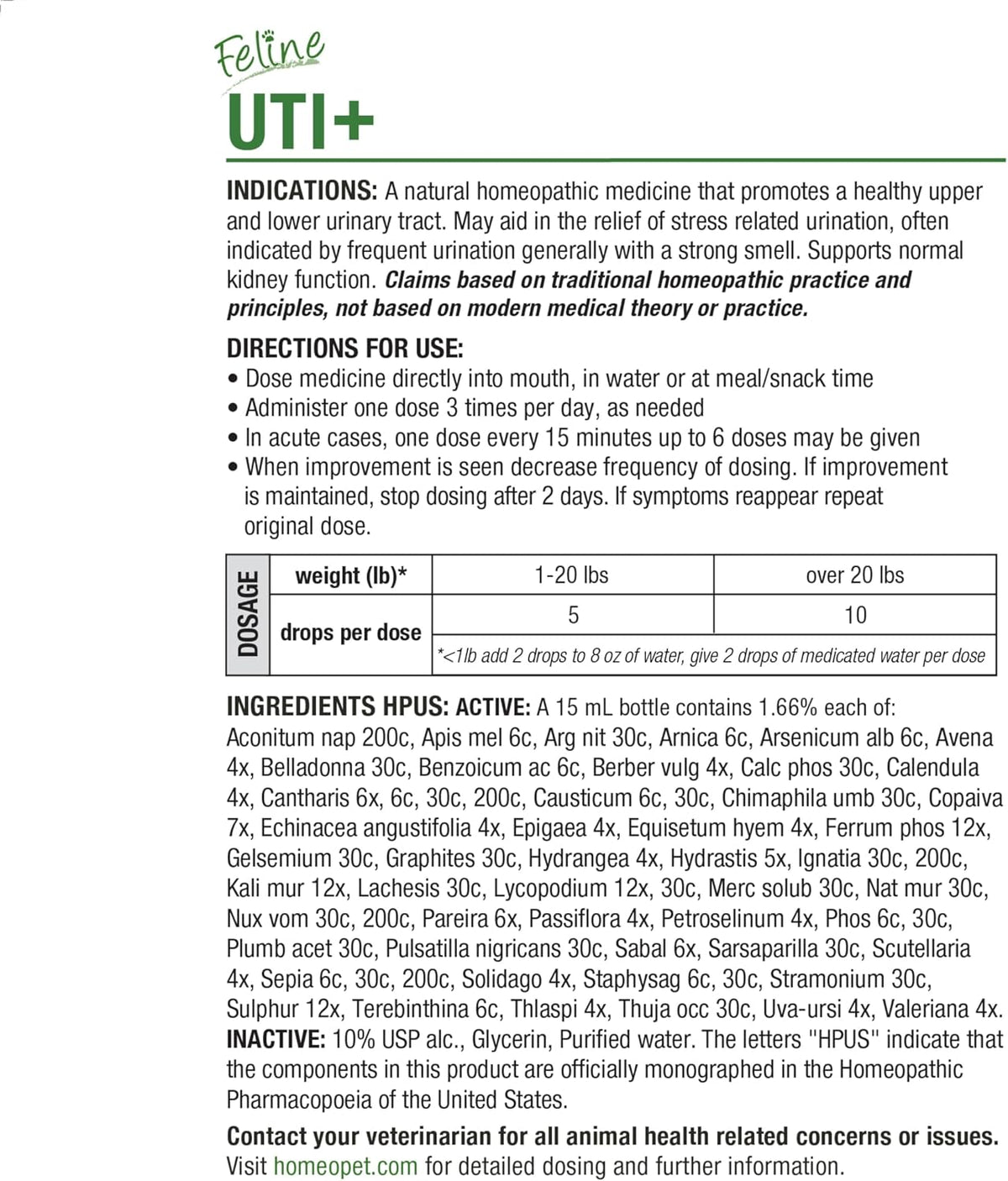 HomeoPet Feline UTI+ Urinary Tract Supplement for Cats – Tasteless Drops for Kitten and Adult Urinary Tract Health
