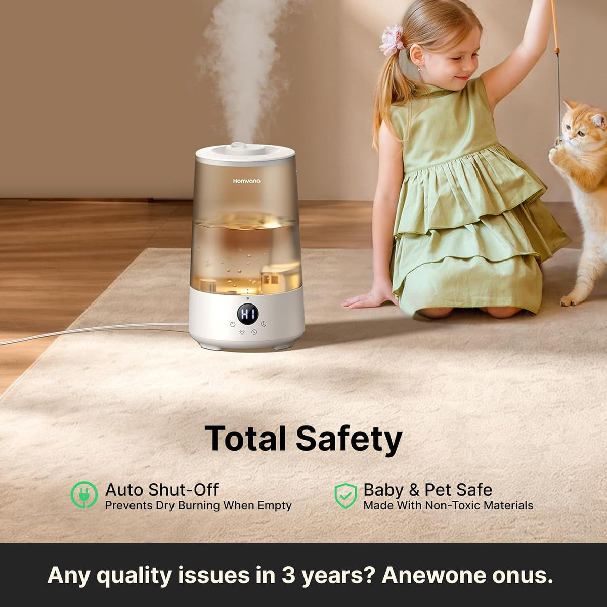 Homvana Baby Humidifier for Nursery and Playroom, 23dB SilentSpray with 36-Hour Runtime and Safety Lock