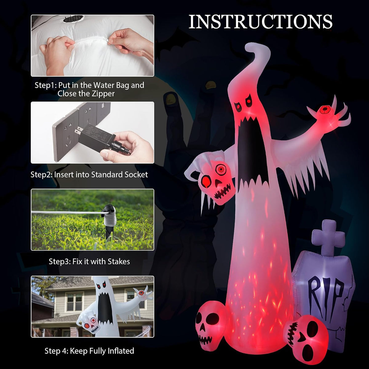 HOPOCO 12FT Halloween Ghost Inflatables – Thoughtful Seasonal Gift for Friends Who Decorate the Yard Every Year