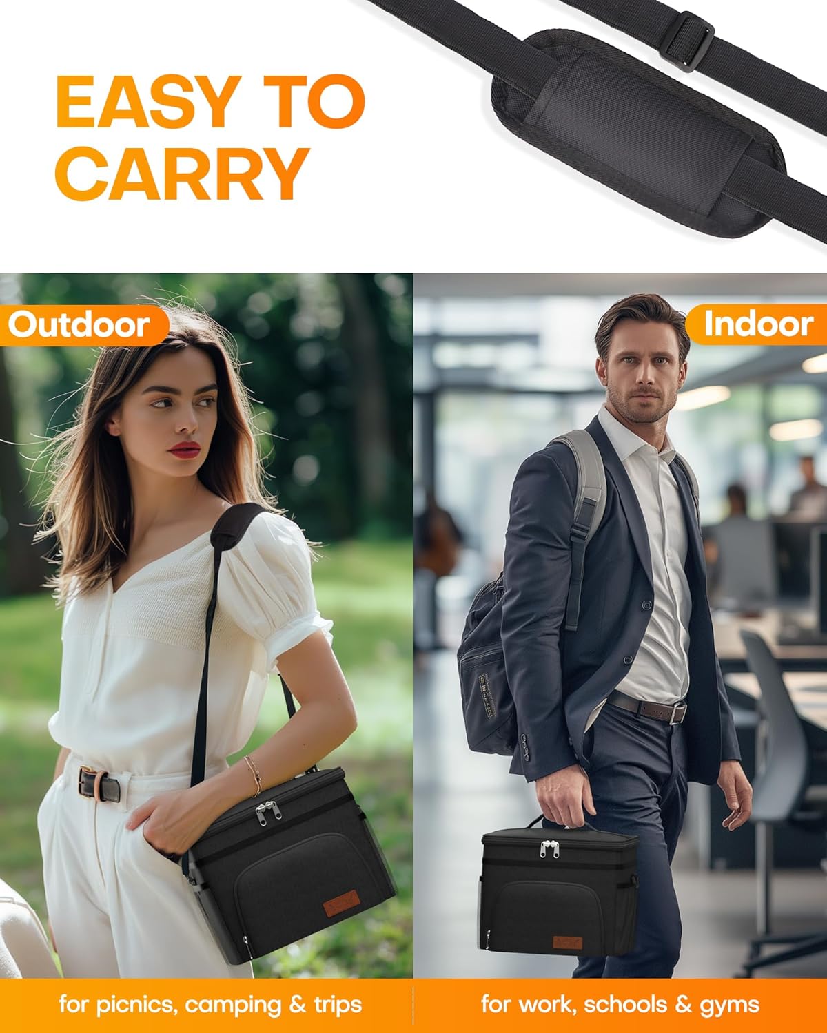 HOTOR Reusable Lunch Tote – Sleek Black or Grey Cooler Bag for Less-Is-More Everyday Carry