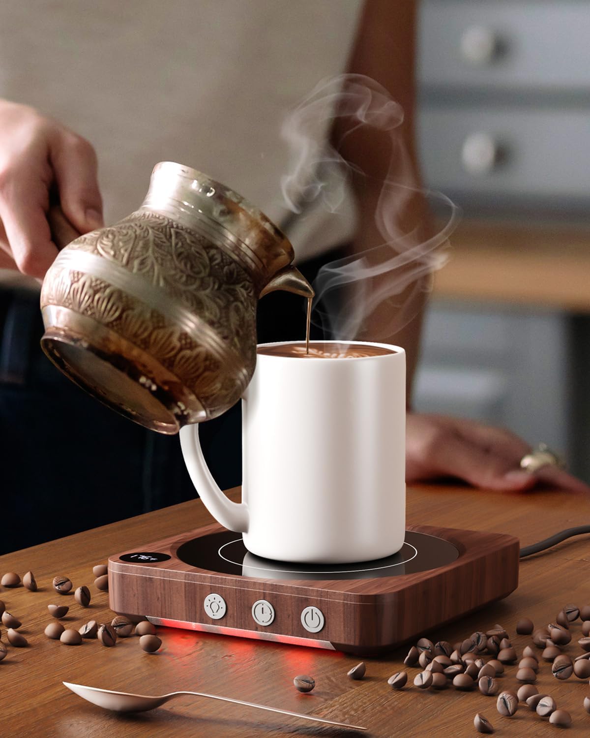House Gem Coffee Mug Warmer, Wood Finish Cozy Living Room Accent