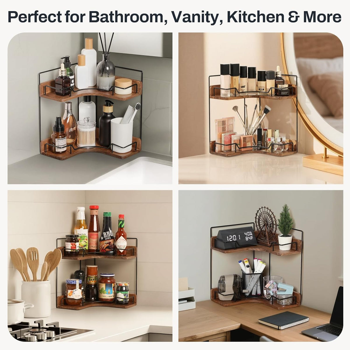 Housewarming Gift Wooden Corner Organizer, Newlywed First Apartment Kitchen Shelf