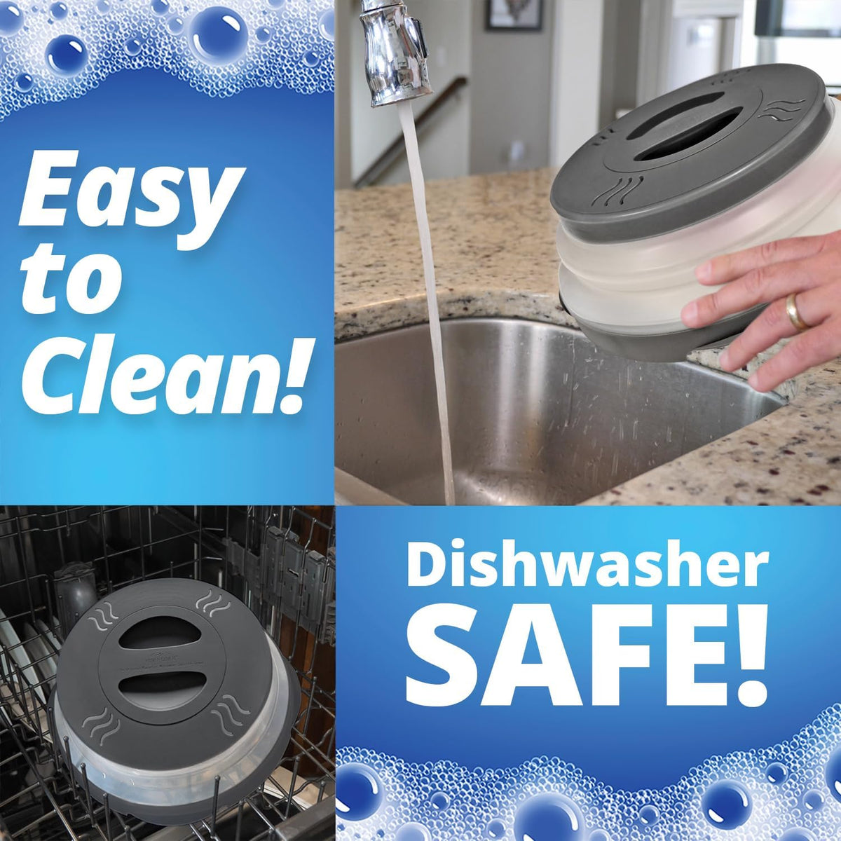 HOVER COVER Dishwasher-Safe Microwave Cover, Easy Gift for Newlyweds and First Apartments, Collapsible Gray