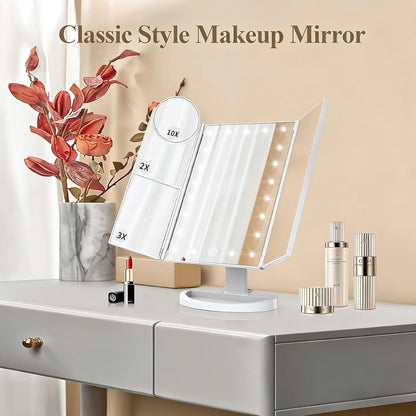 HUONUL Lighted Vanity Mirror – Romantic Valentine's Day Gift for Wife, Trifold Magnifying Mirror with Dual Power Supply