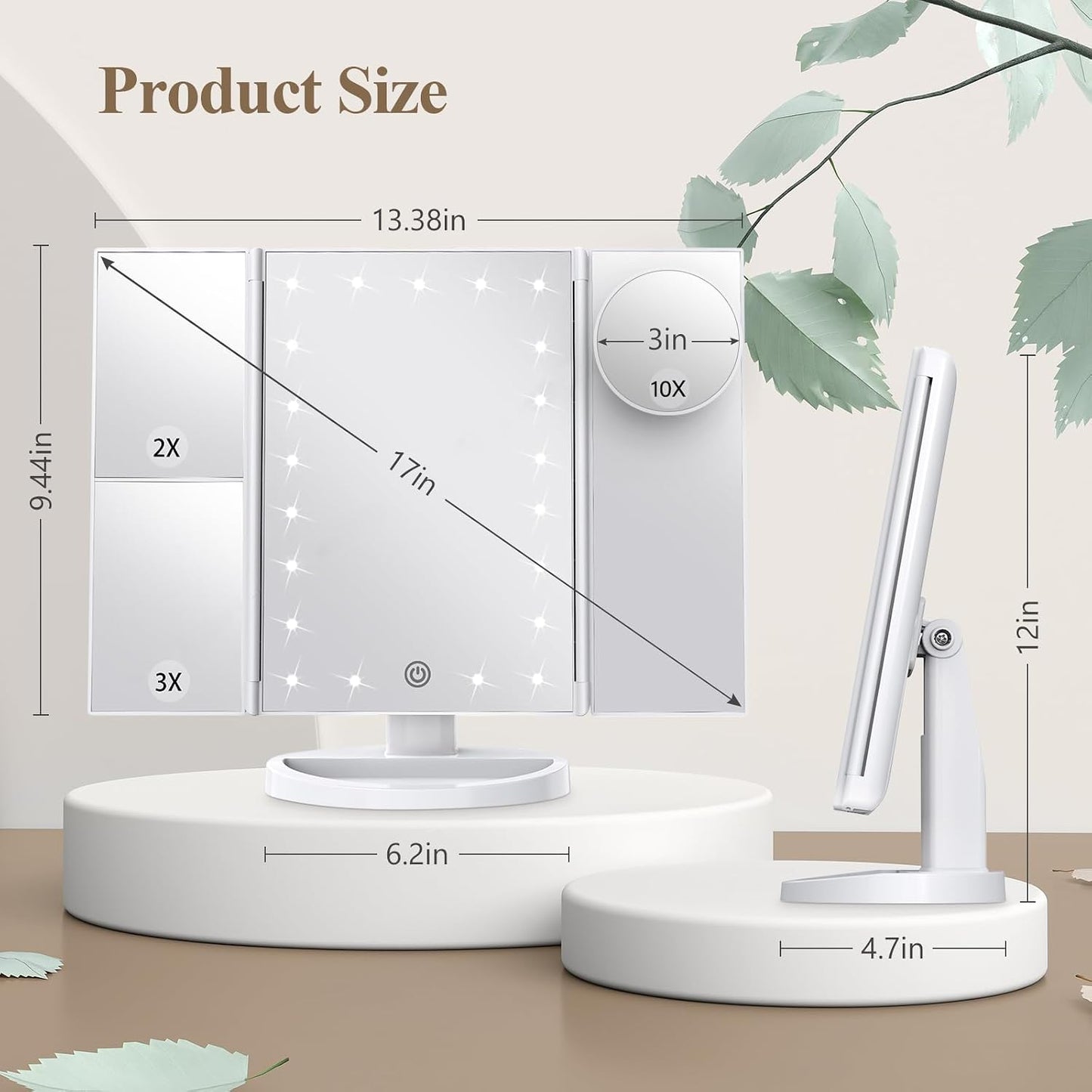 HUONUL Lighted Vanity Mirror – Romantic Valentine's Day Gift for Wife, Trifold Magnifying Mirror with Dual Power Supply