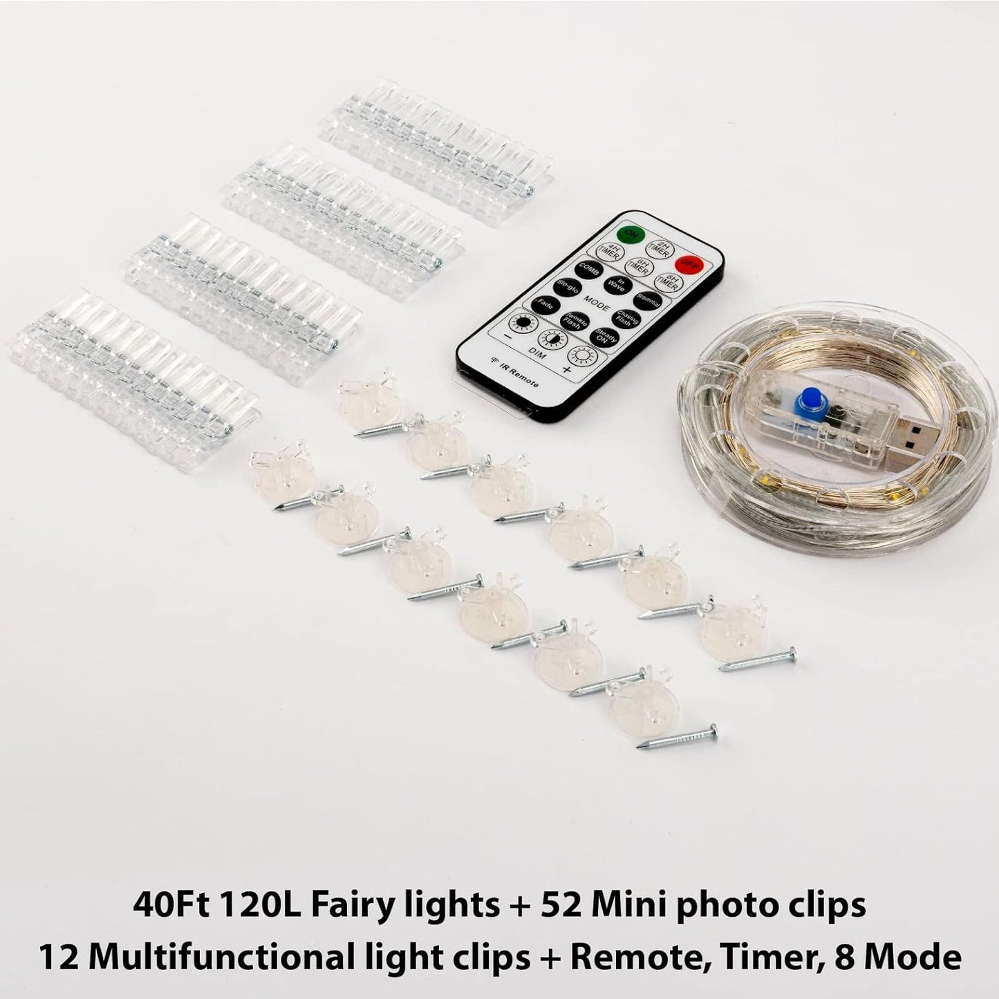 HXWEIYE 40Ft Photo Display String Lights – Layered Gallery Wall Accent for Studio Apartments and Guest Rooms