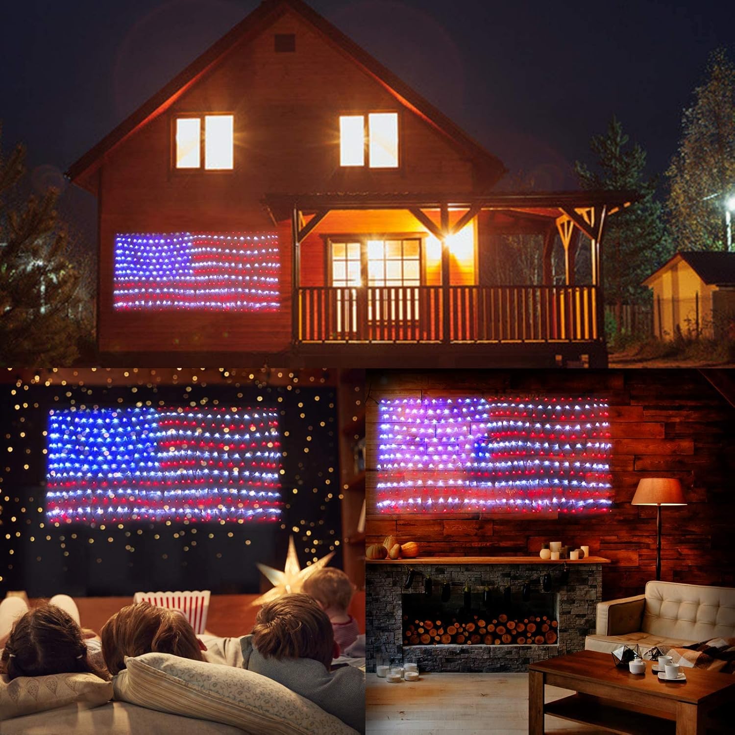 HYH American Flag Net Lights – 420 LED Wall Decor for Bedroom, Living Room, and Home Theater Patriotic Display