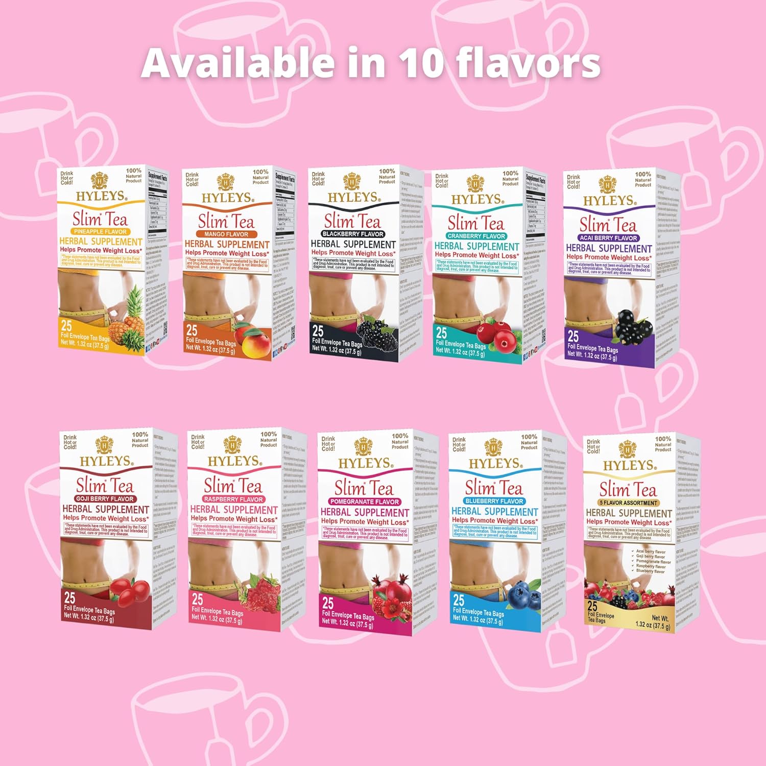 Hyleys Slim Tea 5 Flavor Assortment – Thoughtful Wellness Gift for Mom on Her Birthday or Mother’s Day