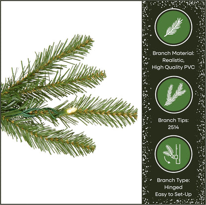 National Tree Company 7.5ft Pre-Lit Dunhill Fir Artificial Christmas Tree – Allergy-Friendly Holiday Tree for Sensitive Households