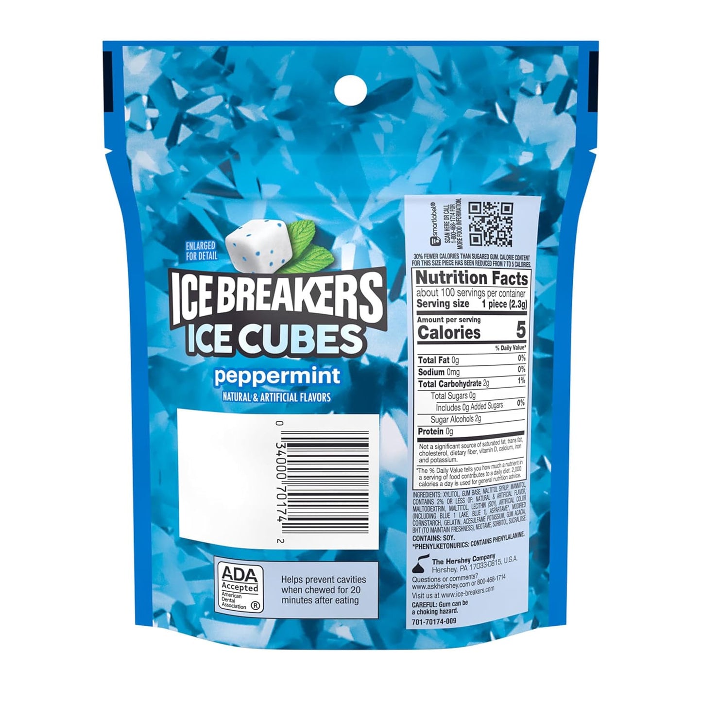 ICE BREAKERS Ice Cubes Peppermint Sugar Free Chewing Gum, 8.11 oz Refill – Easter Basket and Birthday Favor Bag Filler