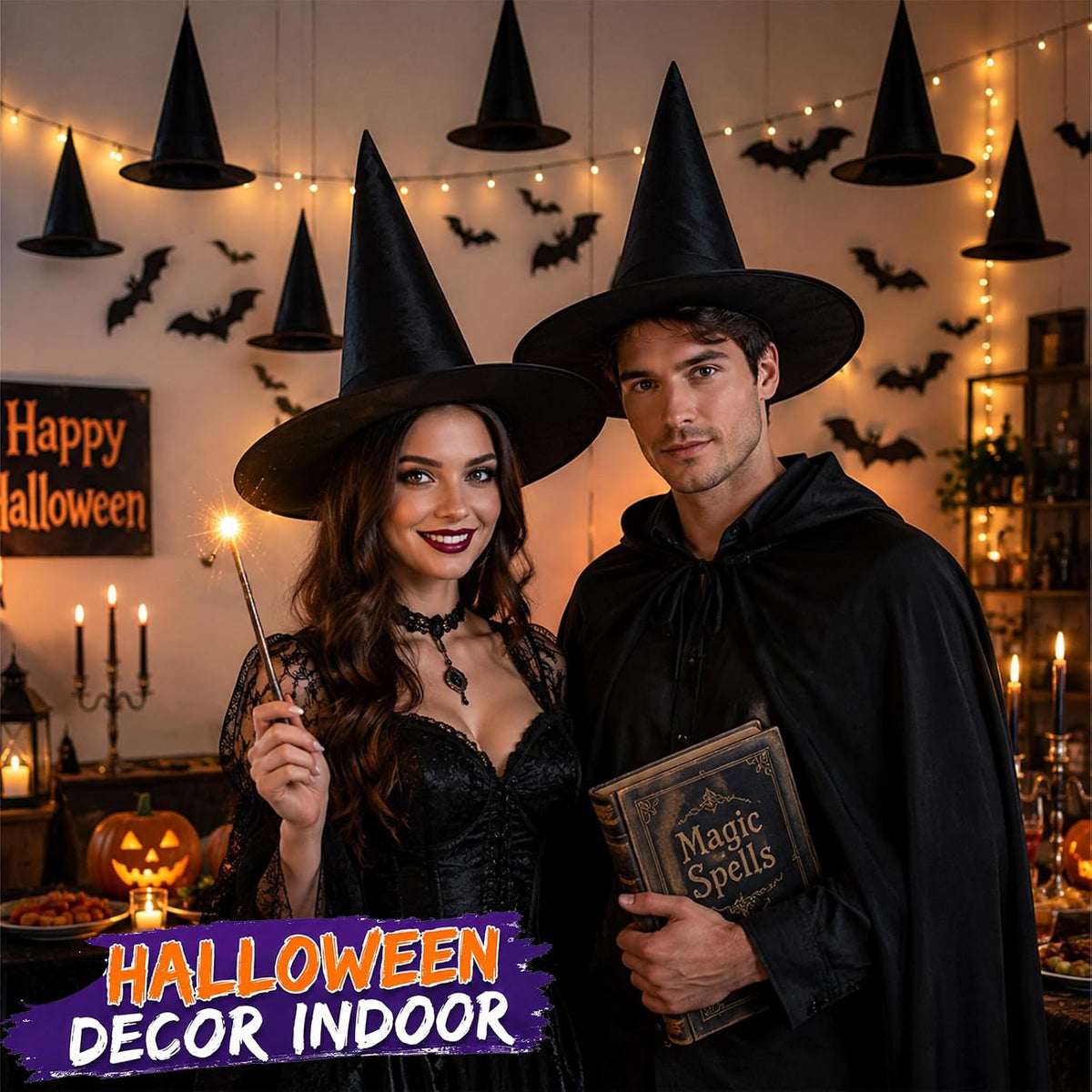 imported costume hat style with traditional pointed witch silhouette