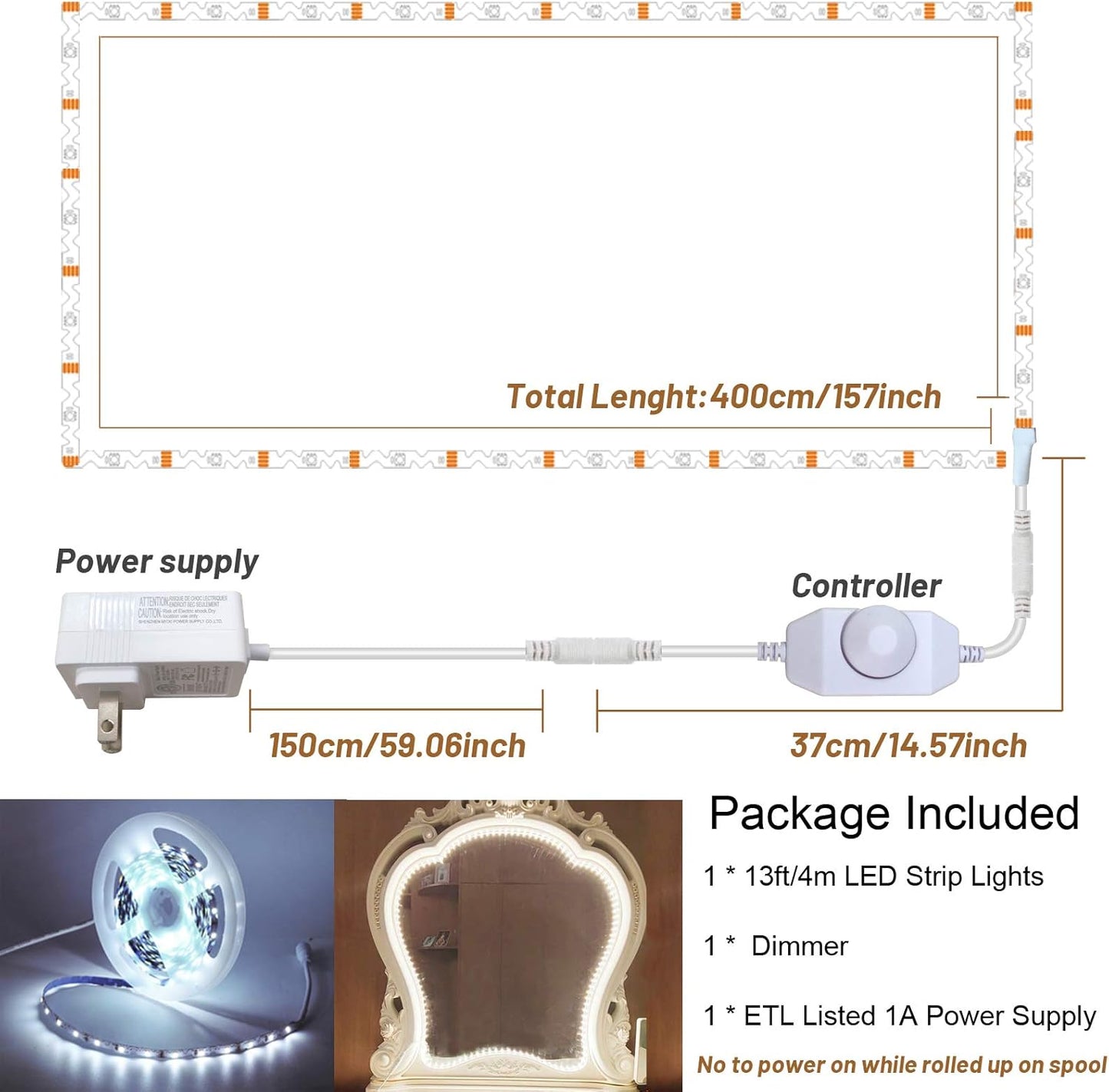 included 12v dimmer controller for 1-100% brightness adjustment