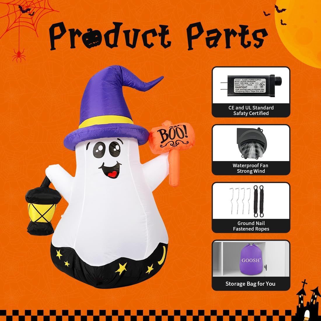 included accessories: sandbag, ground stakes, securing ropes, storage bag