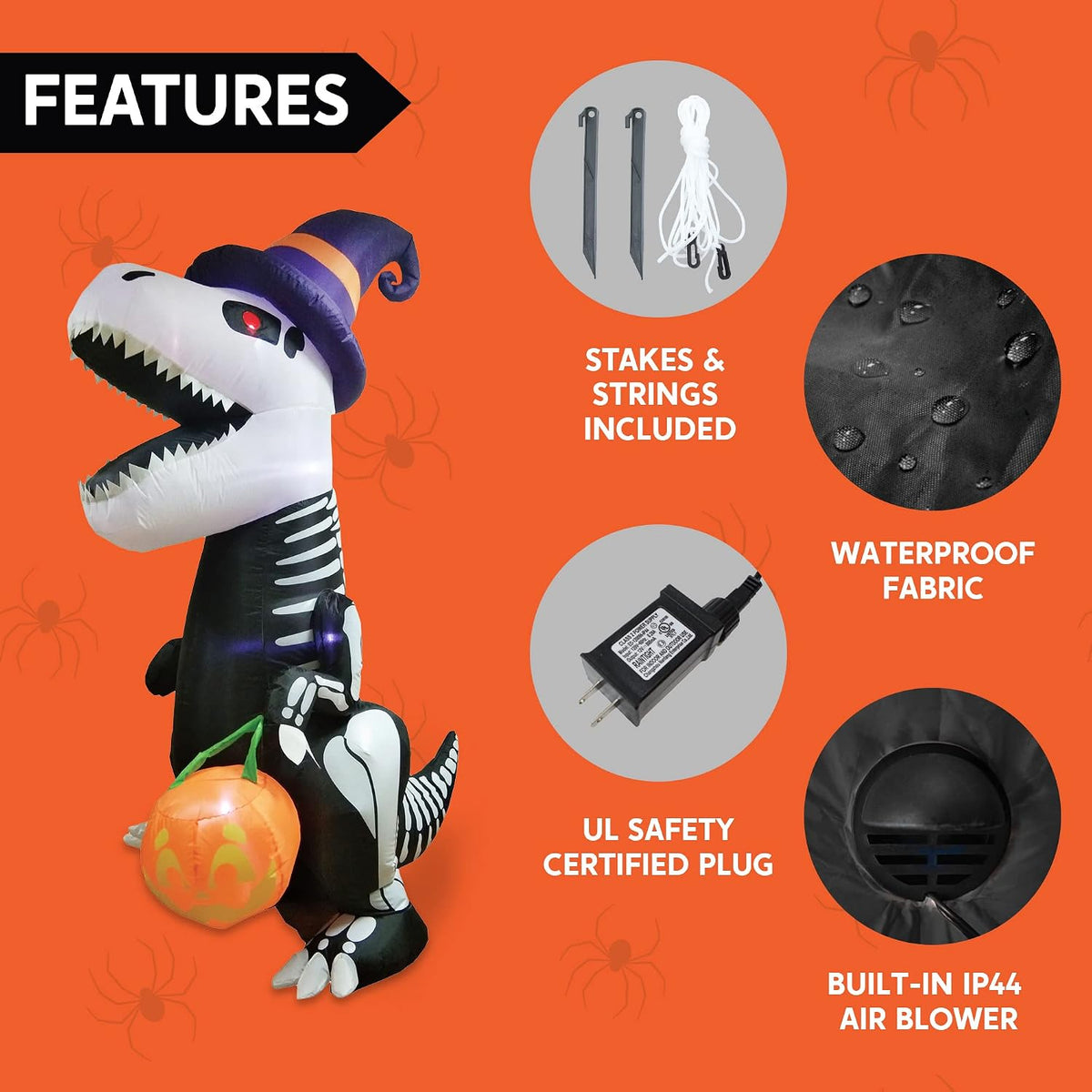 included ground stakes, fastening ropes, and built-in sandbags for wind stability