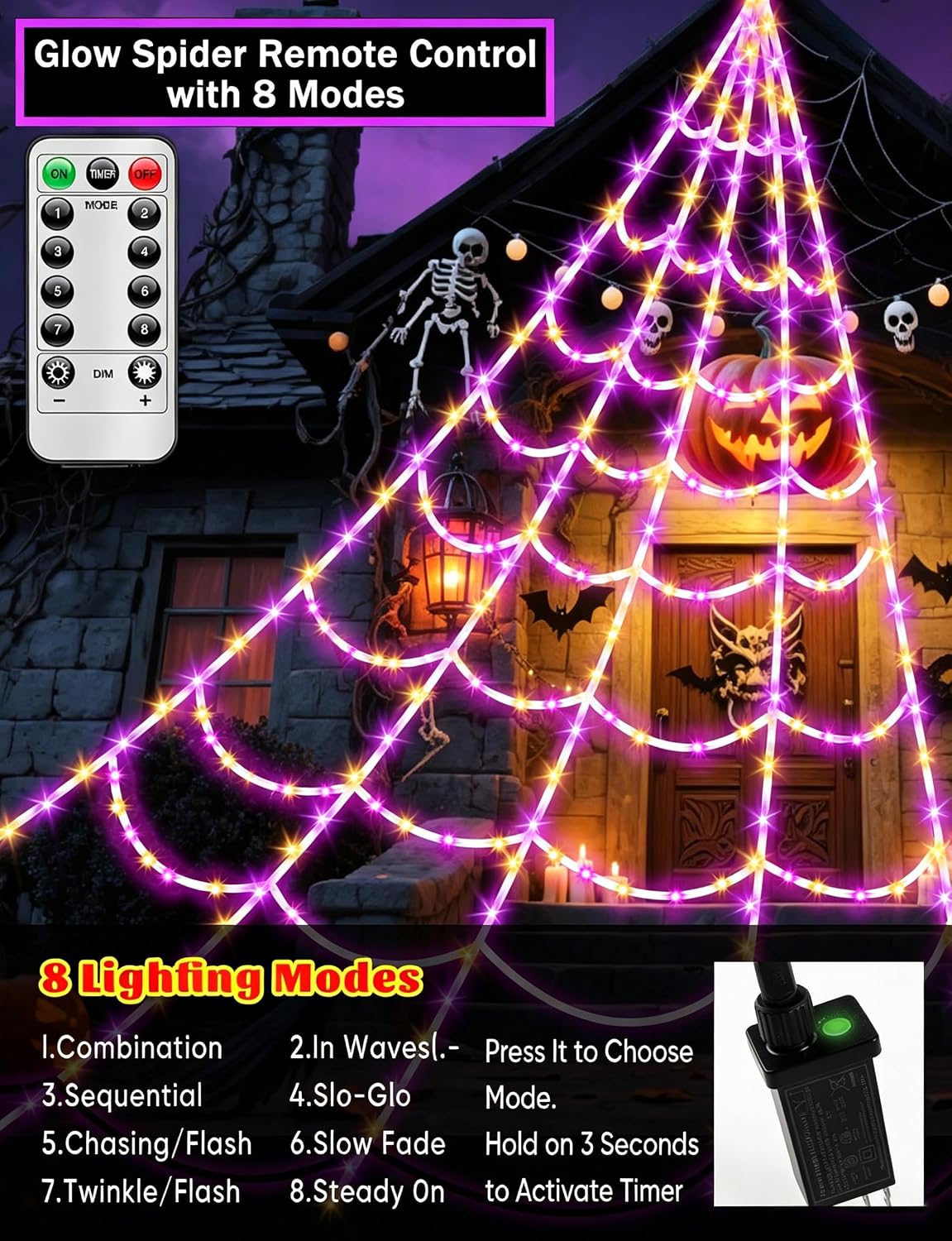 included remote control with multiple lighting modes and on/off function