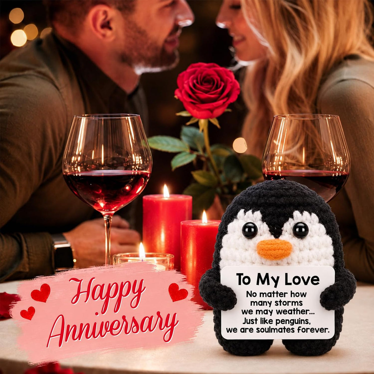 included romantic greeting card with soulmate penguin message