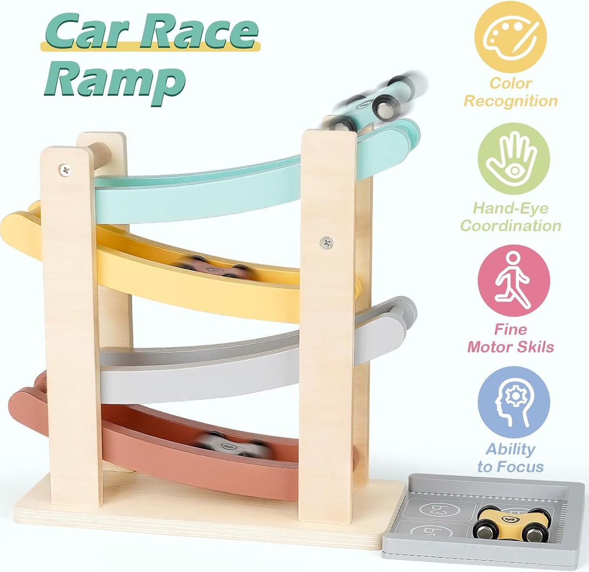 includes 4 mini cars (1:64 scale) plus 1 parking lot