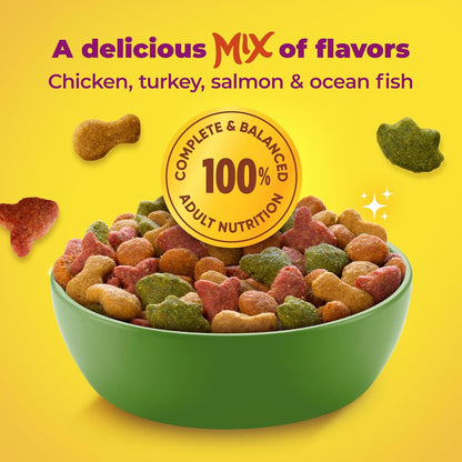 includes ocean fish, chicken, turkey, and salmon flavors plus dehydrated alfalfa
