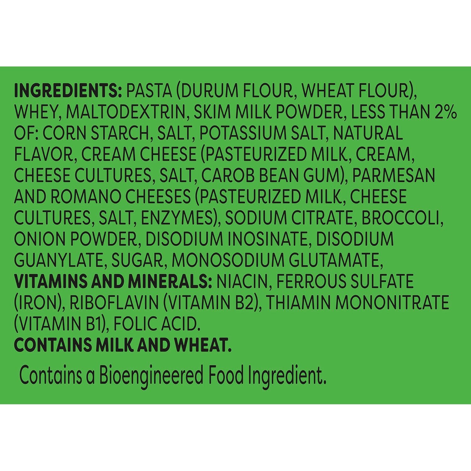 includes real broccoli florets in the pasta mix