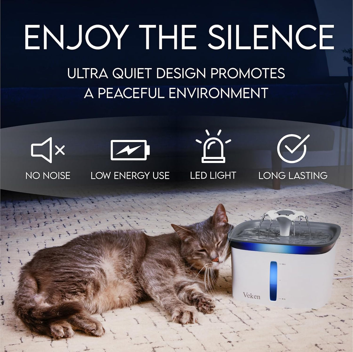 includes silicone mat, cleaning brush, replacement filters, pre-filter sponges, and ac adapter