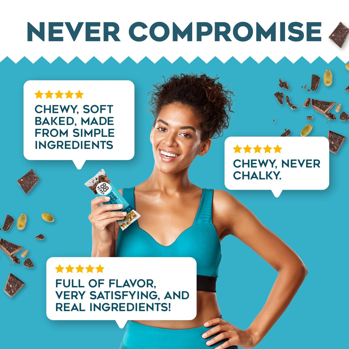 individual wrapping preserves portability and makes each bar easy to portion for lunches, travel, or exercise.