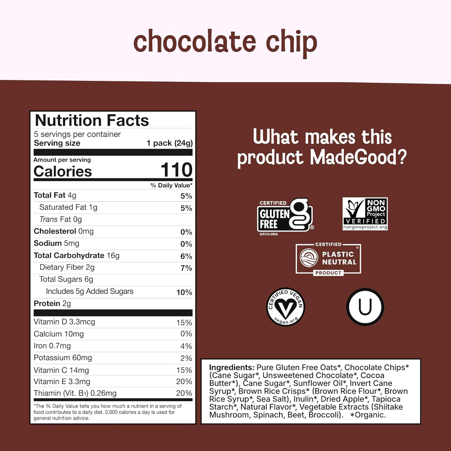 individually wrapped 0.85 oz pouches available in 5-pack, with 6-pack (4.25 oz) and 20.4 oz bulk chocolate banana options