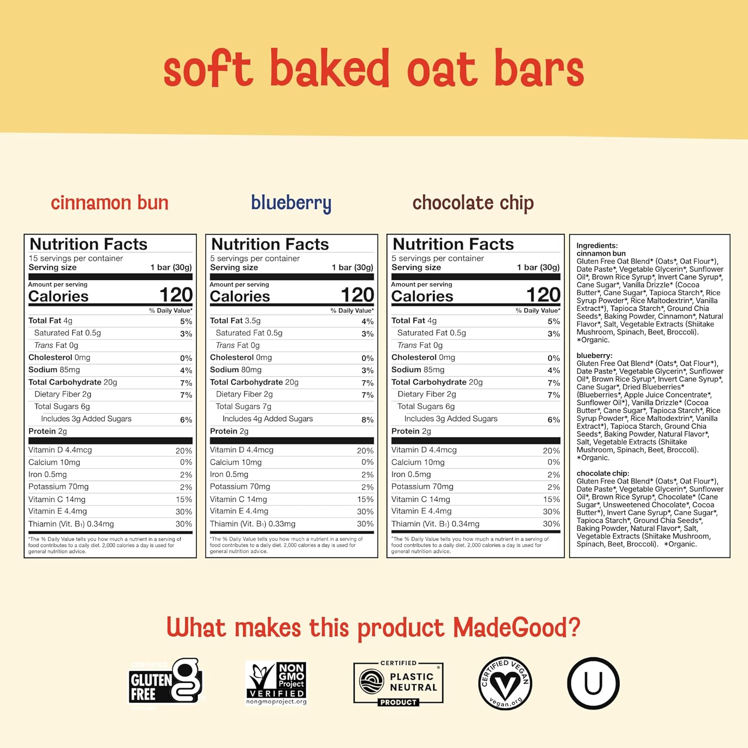 individually wrapped 1.06oz soft-baked oat bars for portion control and portability