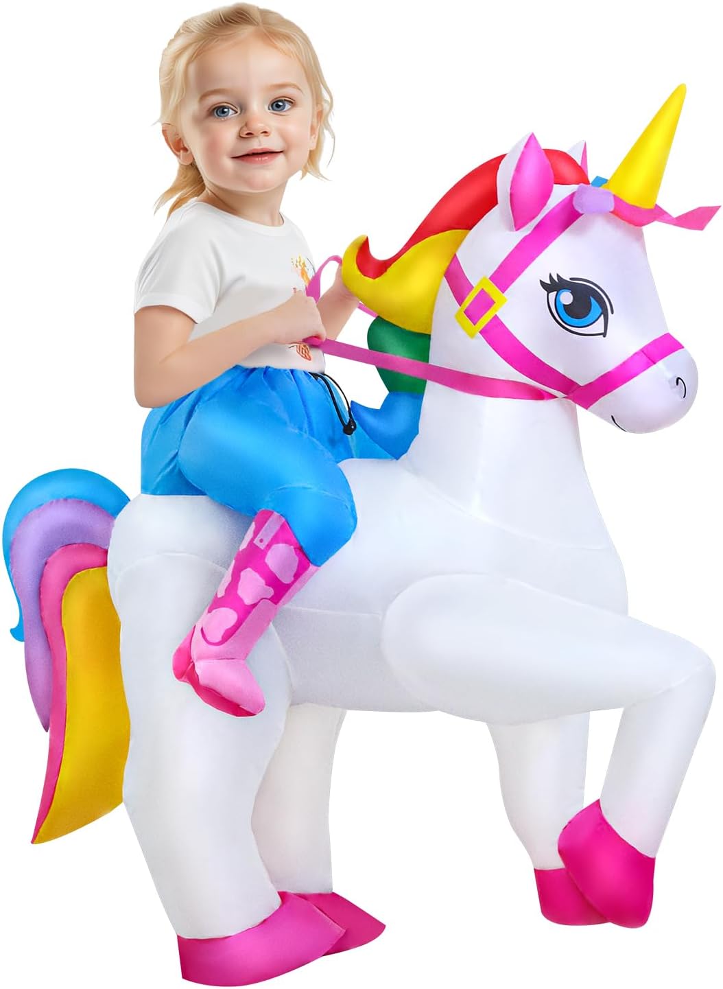 inflatable/blow-up construction that creates a 3d unicorn shape
