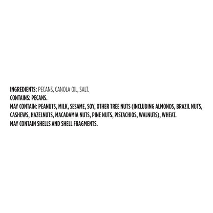 ingredient list of pecans, canola oil, and salt