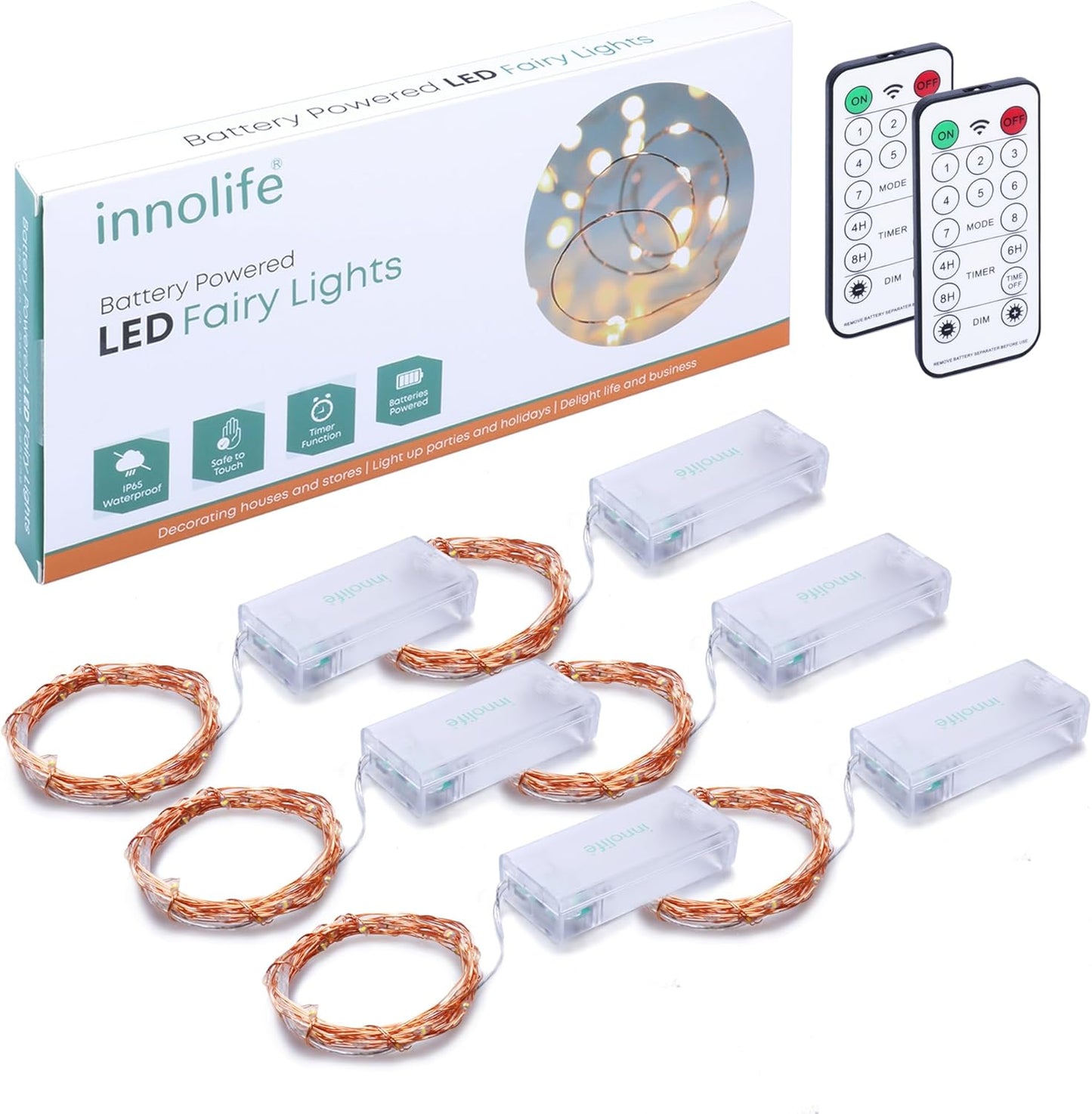 innolife Fairy Lights 6 Pack – Cool-to-Touch Kids Room Decor with No Flame, No Heat and Battery Timer