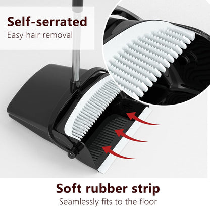 integrated comb teeth on the dustpan for cleaning broom bristles