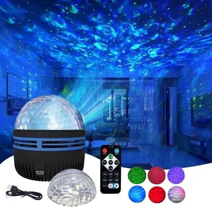 interchangeable dual projection covers (aurora pattern and warm water ripple)