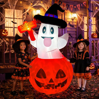 internal led twinkling lights that illuminate the ghost and pumpkin after dark