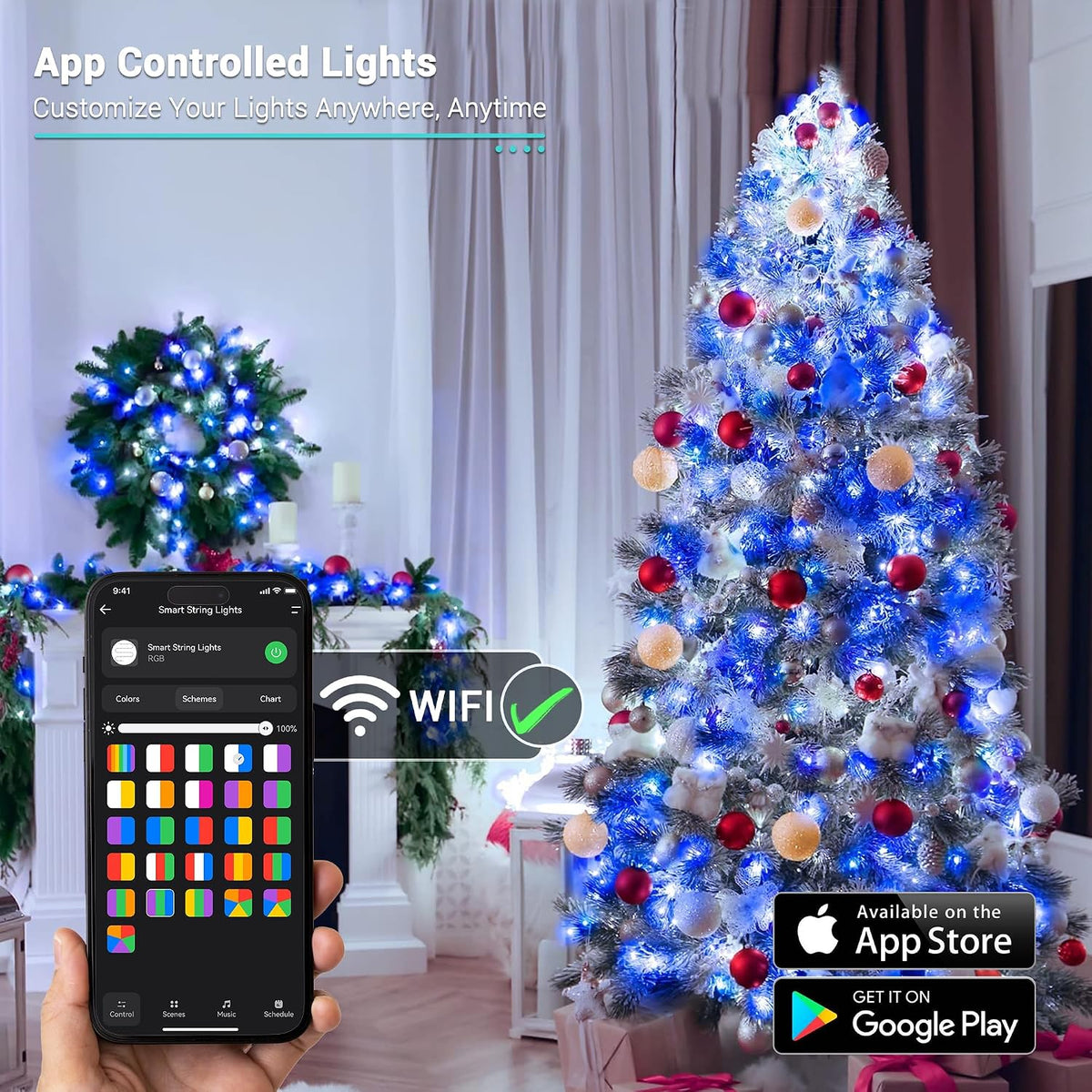 ip44 water-resistant construction for indoor and outdoor decorating, with green or clear wire and corded electric, usb, or usb-c configurations