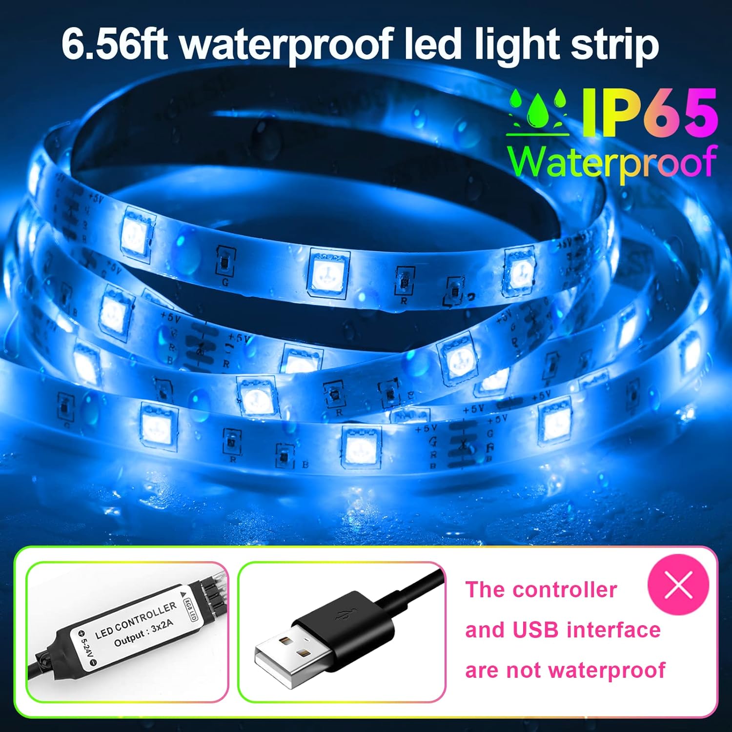 ip65 waterproof led strip (controller and usb interface not waterproof)