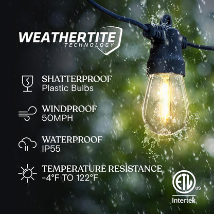 ip65 waterproof rating with weathertite technology, heat resistance to 122°f, and 50 mph wind tolerance