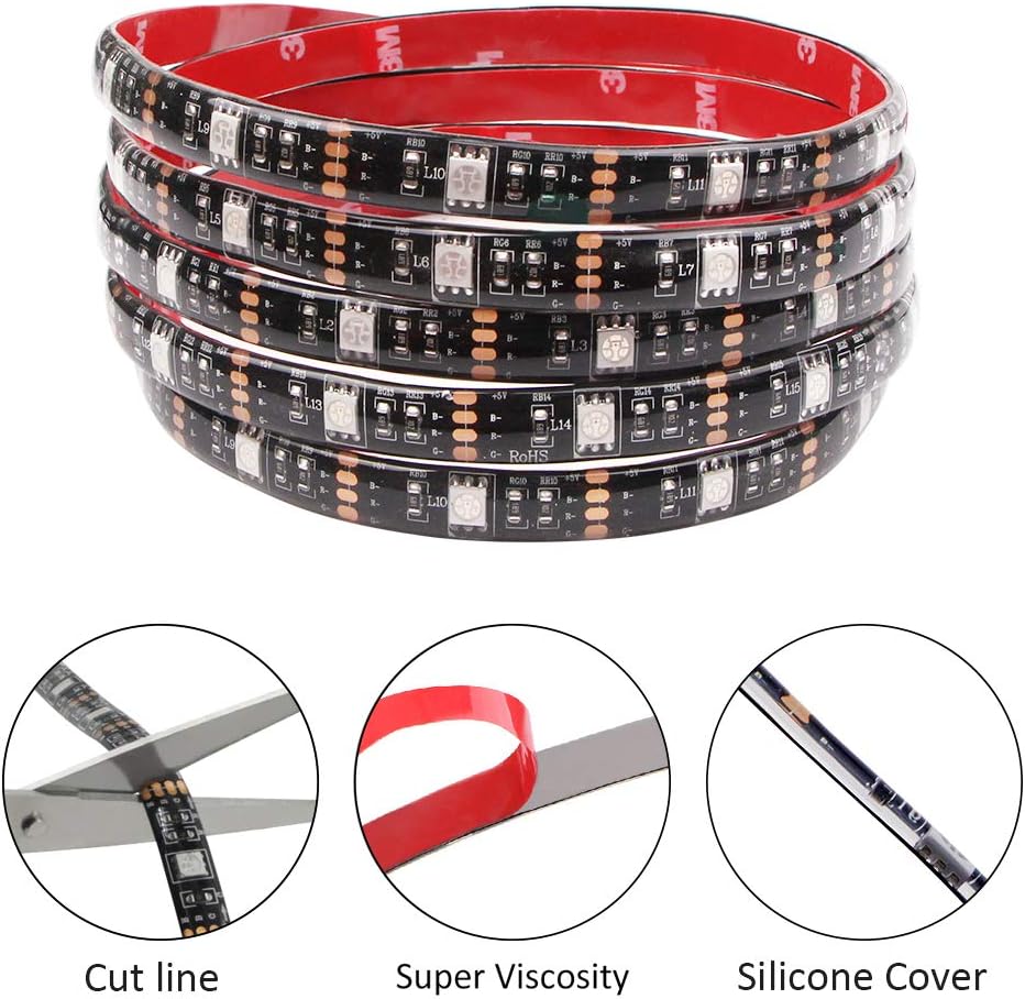 ip65 waterproof silicone sleeve covering the entire strip (excluding battery pack)