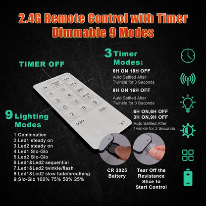 ir remote control with dimming and 6h/18h, 8h/16h, 6/6+3/9 timer settings