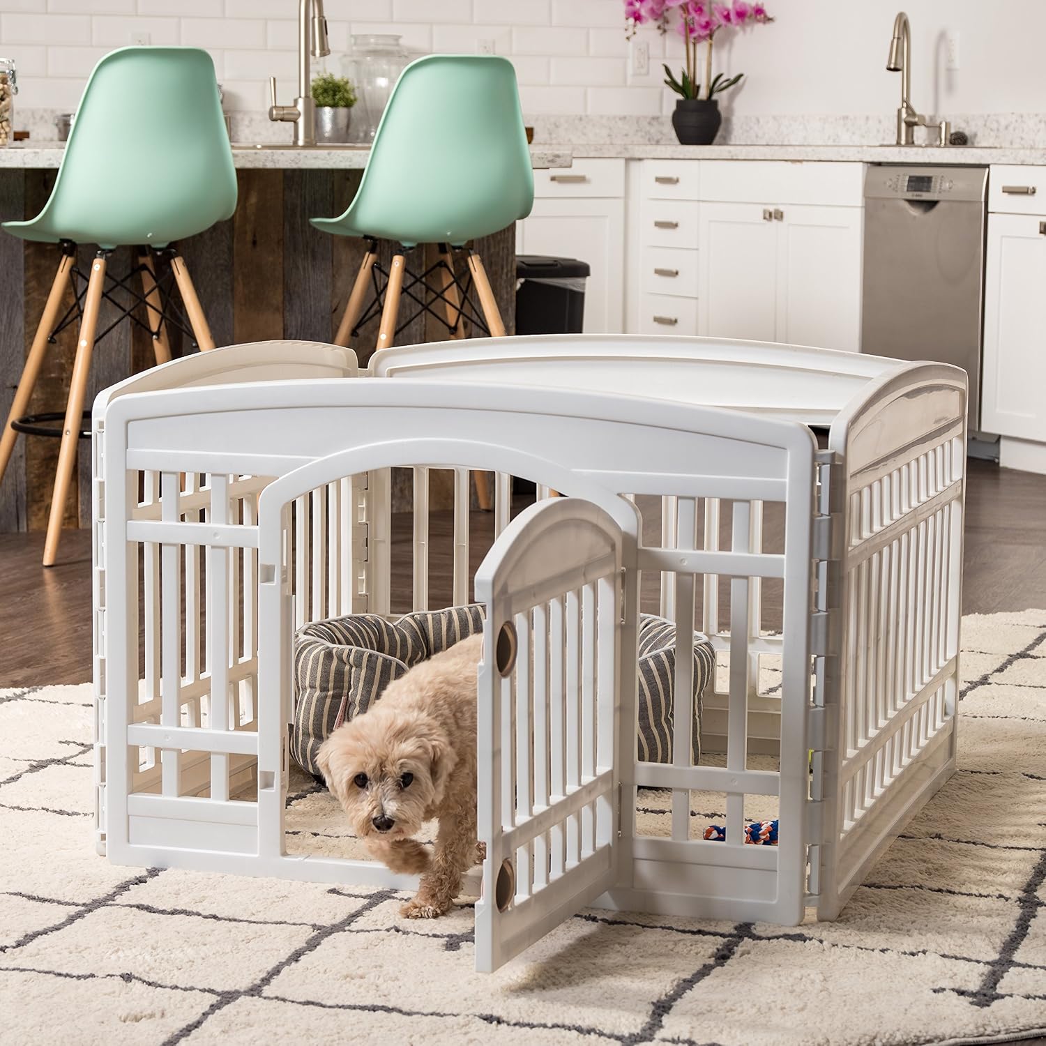 IRIS USA 24" Dog Playpen with Door, 4-Panel Small Dog Playpen, Non-Skid Rubber Feet to Prevent Slipping on Hardwood Floors