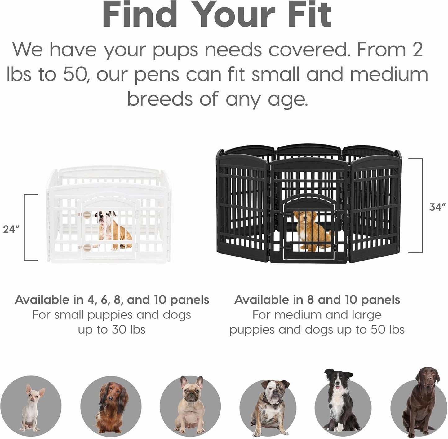 IRIS USA 24" Dog Playpen with Door, 4-Panel Small Dog Playpen, Non-Skid Rubber Feet to Prevent Slipping on Hardwood Floors