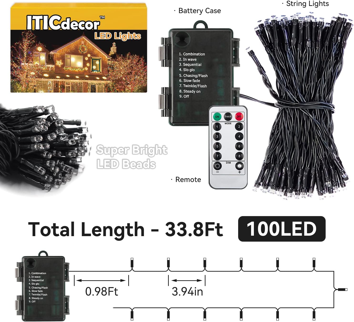 ITICdecor 33ft Black Wire Lights – Versatile Deck and Pergola Lighting for Year-Round Outdoor Use