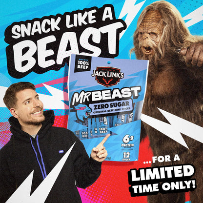 Jack Link's x MrBeast Zero Sugar Mini Beef Sticks – Cool Stocking Stuffer Gift for Tweens and Teens, 12 Pack