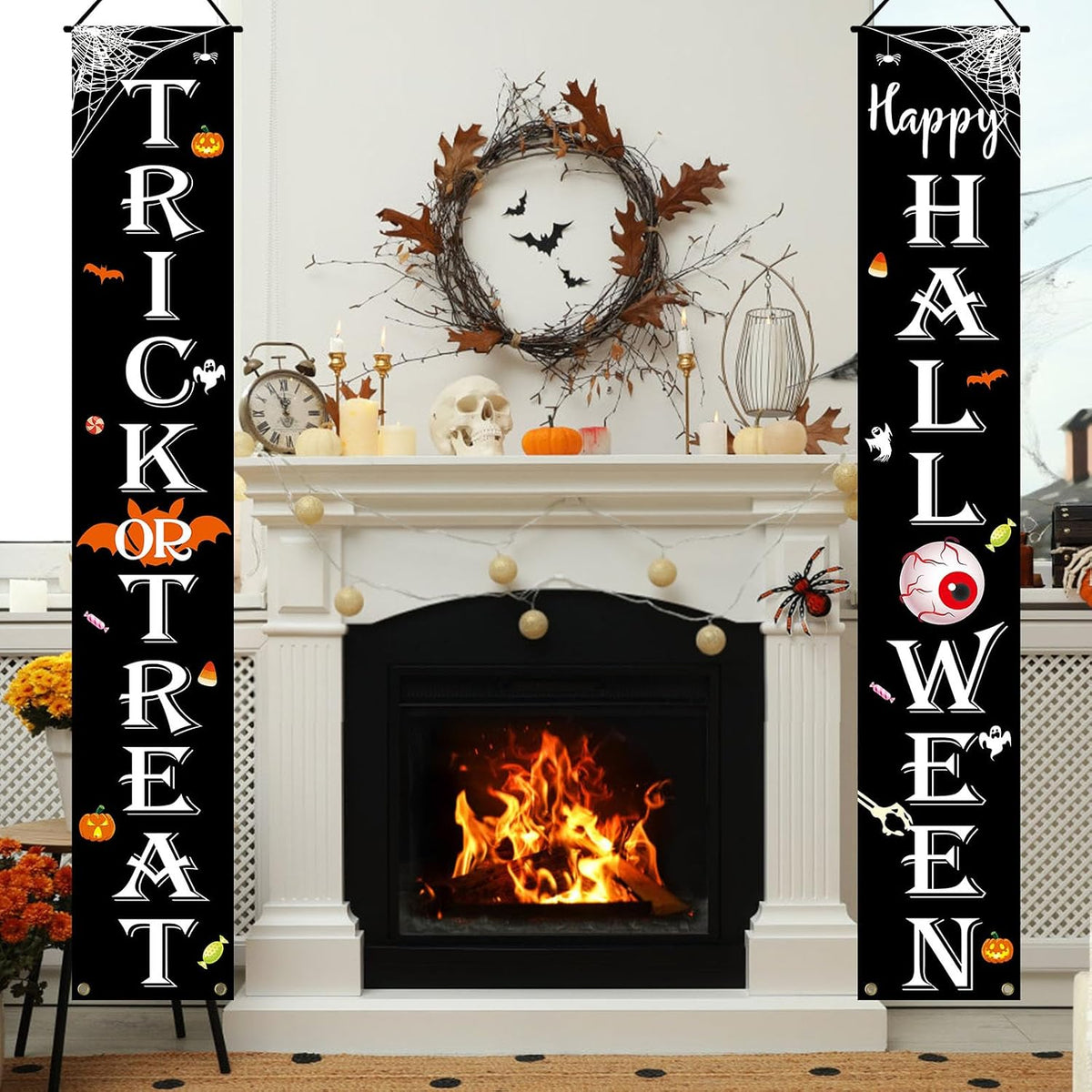 JENFALL TRICK OR TREAT Happy Halloween Porch Banner – Durable Outdoor Wall Hanging for Patio, Deck, and Open Air Halloween Gatherings