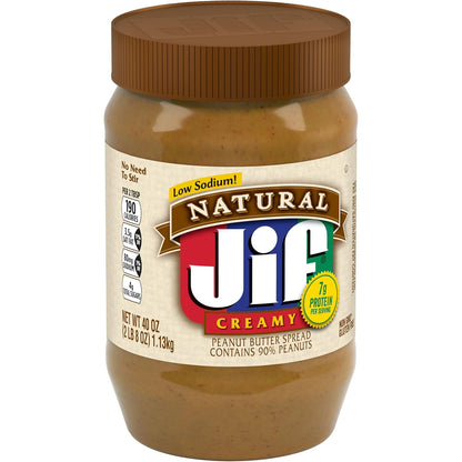 Jif Natural Creamy Peanut Butter Spread – Pre-Workout Protein for Busy Study Sessions, 40 oz