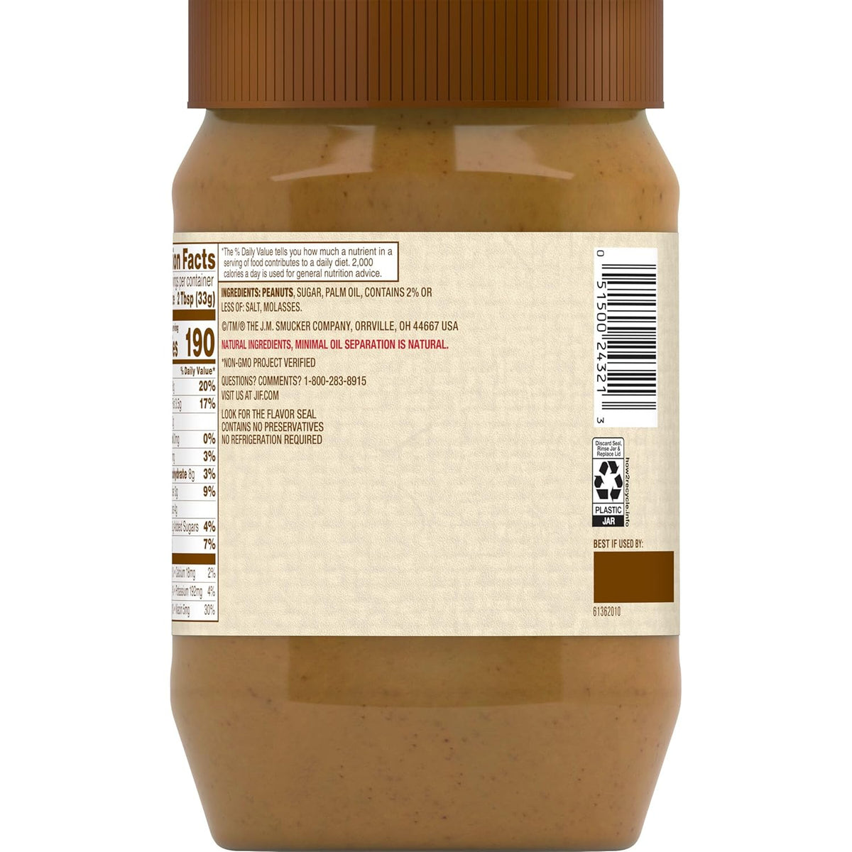 Jif Natural Creamy Peanut Butter Spread – Pre-Workout Protein for Busy Study Sessions, 40 oz