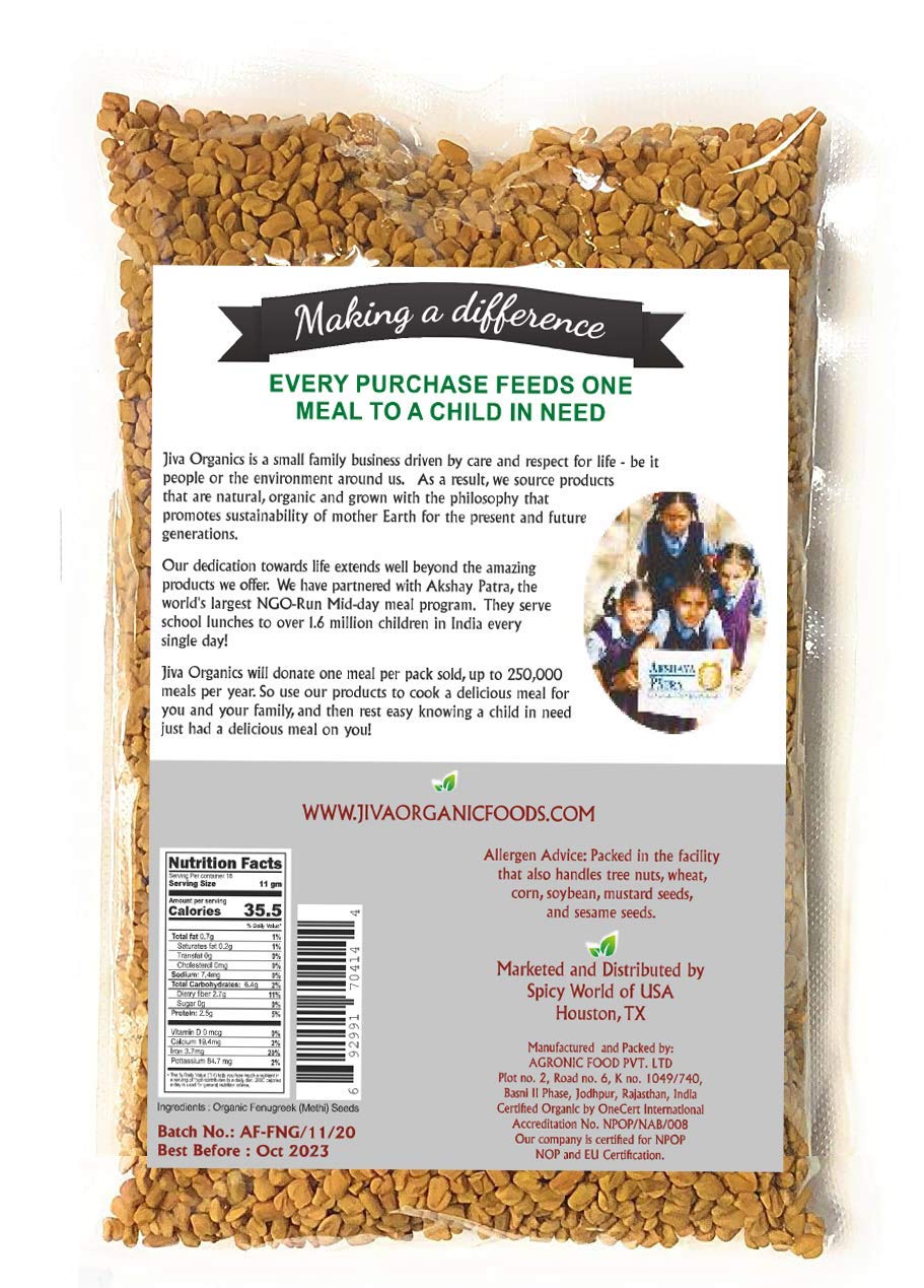 Jiva Organic Fenugreek Seeds 7 Ounce – Whole Methi Seeds for Hormone Health, Overnight Beauty Water & Self-Care Reset