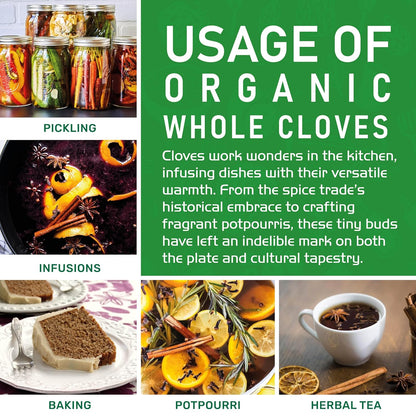 Jiva Organic Whole Cloves – Valentine's Day Gift for Tea Lovers, Aromatic Whole Buds, 3.5 oz